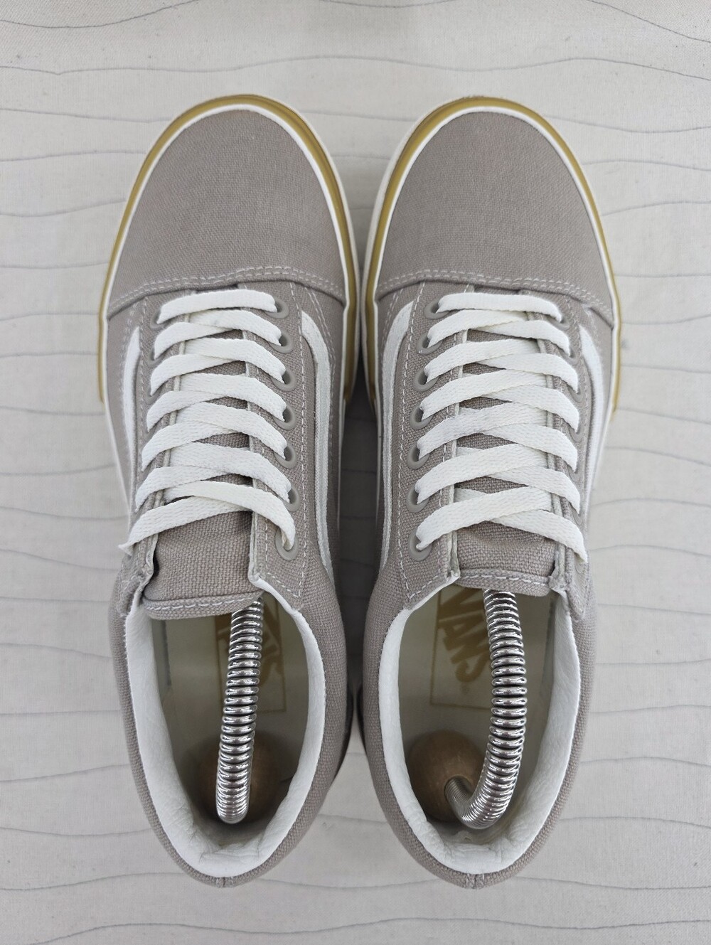Vans Womens Old Skool Stacked Canvas Taupe Cream Platform Sneakers Shoes Size 9 - Picture 7 of 16